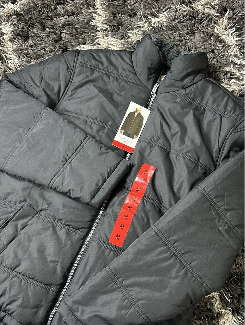 NWT Weatherproof vintage Puffer Jacket Mens Medium Black Sherpa Fleece Lined